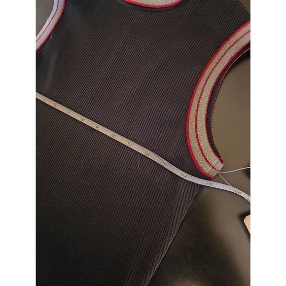 Vintage Monsanto NWT  mock turtleneck shimmer skater dress silver black and red - Picture 4 of 9